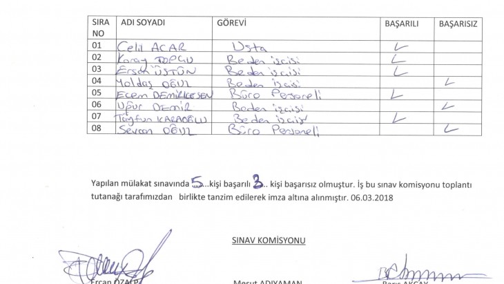 VİZE BELEDİYESİ İŞÇİ ALIM SONUÇLARI