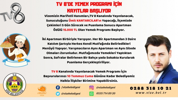 TV 8’DE YEMEK PROGRAMI İÇİN KAYITLAR BAŞLIYOR